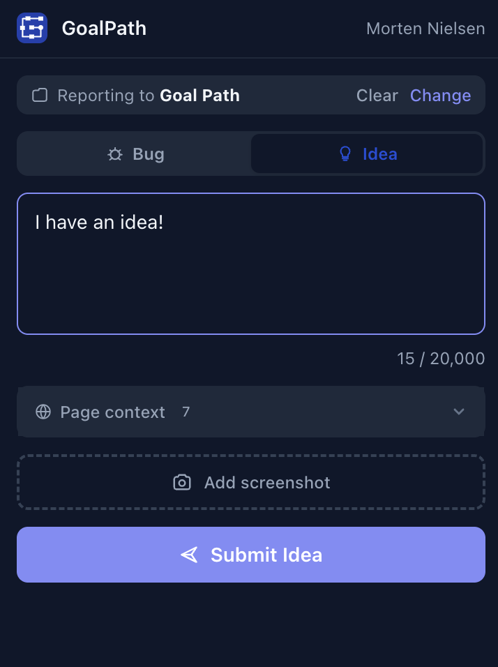 GoalPath browser extension in idea capture mode
